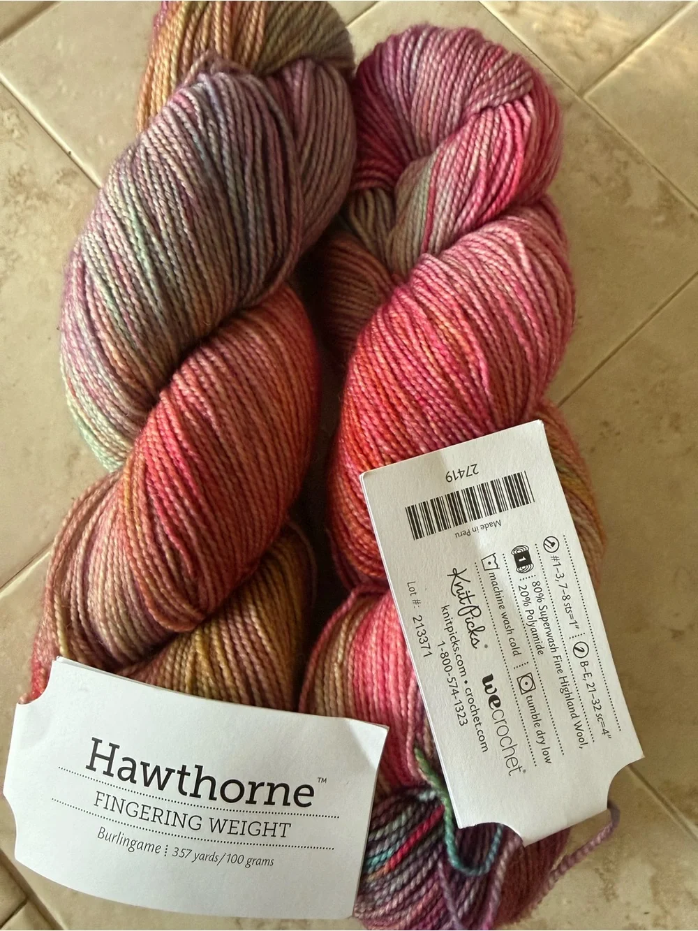 Fingering Weight Multicolor Yarn - Pink/Tan/Green - Burlingame